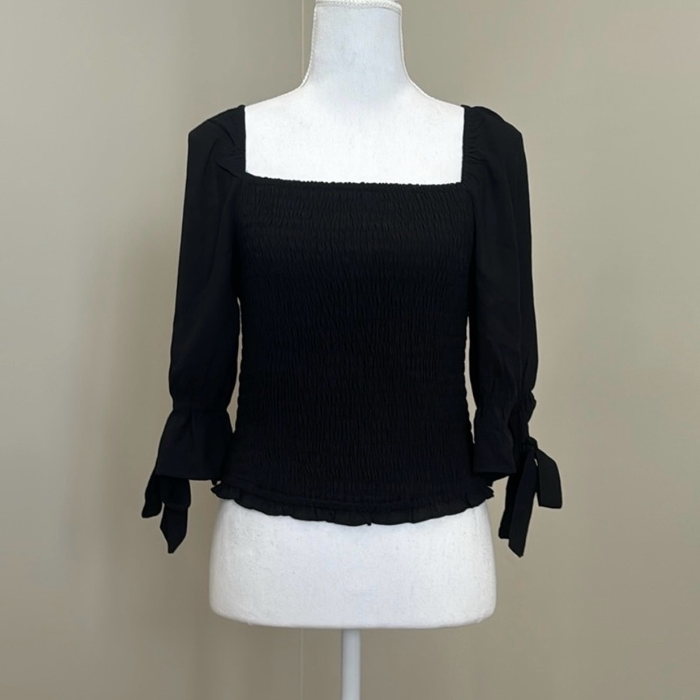 Abercrombie & Fitch Black Smocked Puff Sleeve Blouse